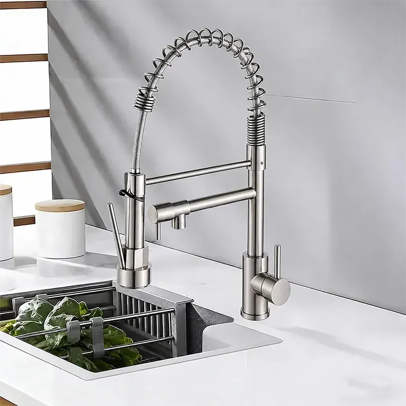 Torneira Monocomando Cozinha Gourmet Para Pia Bancada Flexivel Cor Inox 304 Escovado Prateado +60cm Tubo