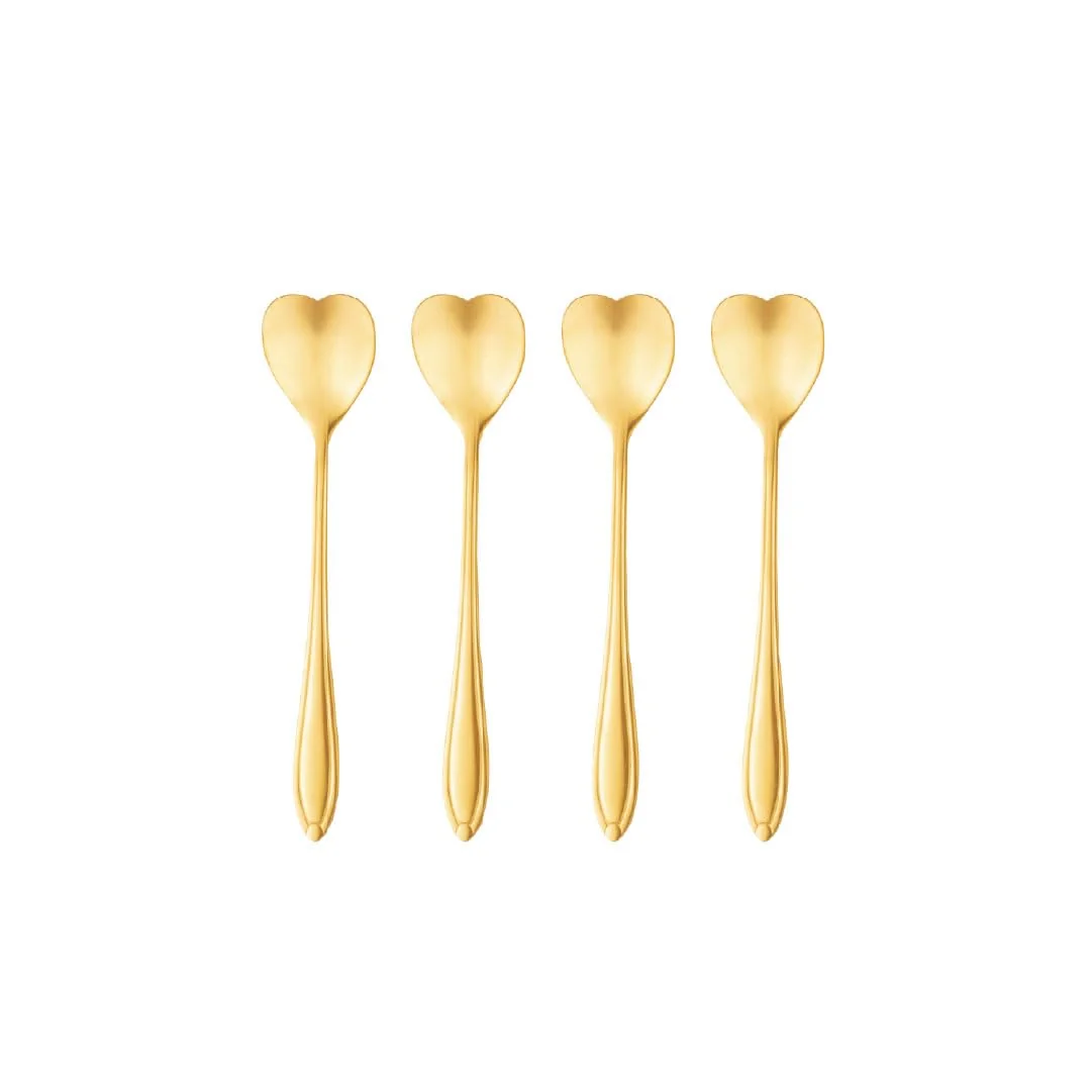 WOLFF - Conjunto 4 Colheres de Chá de Aço Inox Heart Dourado