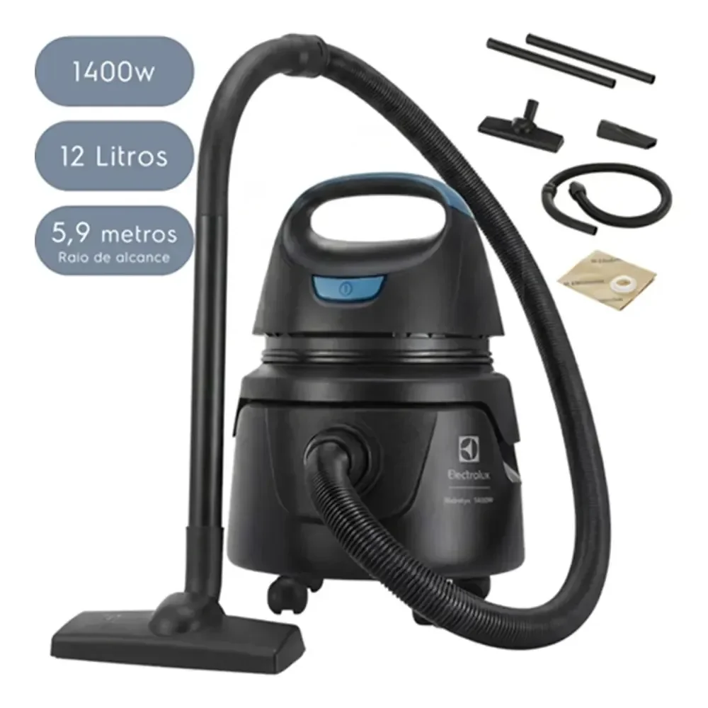 Aspirador De Pó E Água Electrolux Compacto Potente 1400w Função Sopro 12l Total 5l Útil Protetor Térmico Awd01 Preto/azul 220v