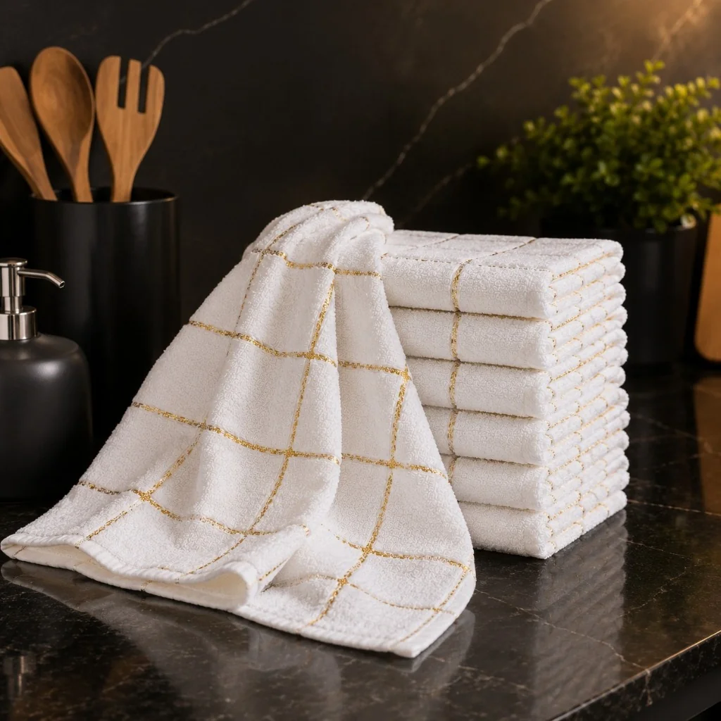 Kit 6 Toalha Cozinha Copa Branco Pano Listrado xadrez 100% Algodão