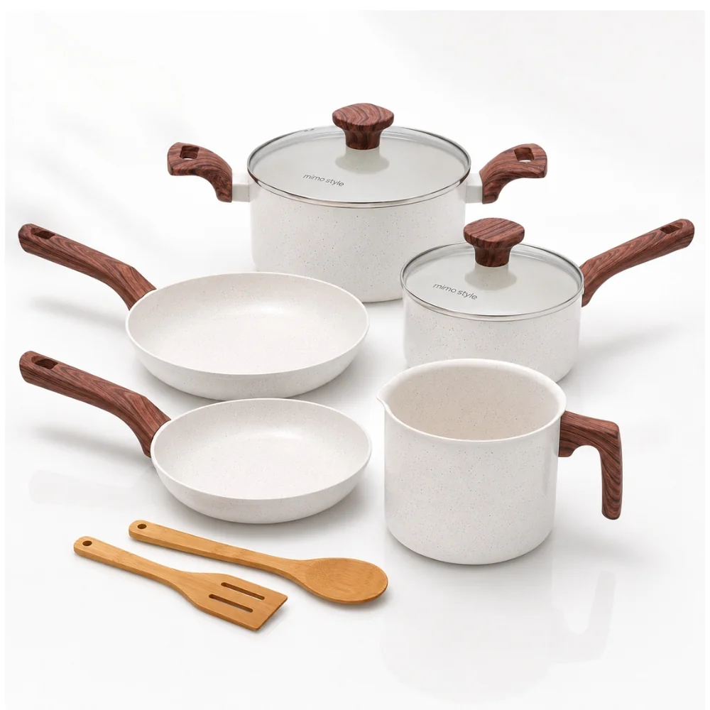 Jogo de Panelas de Indução 7 Peças Fundo Triplo e Revestimento Ceramico Mimo Style Marmol