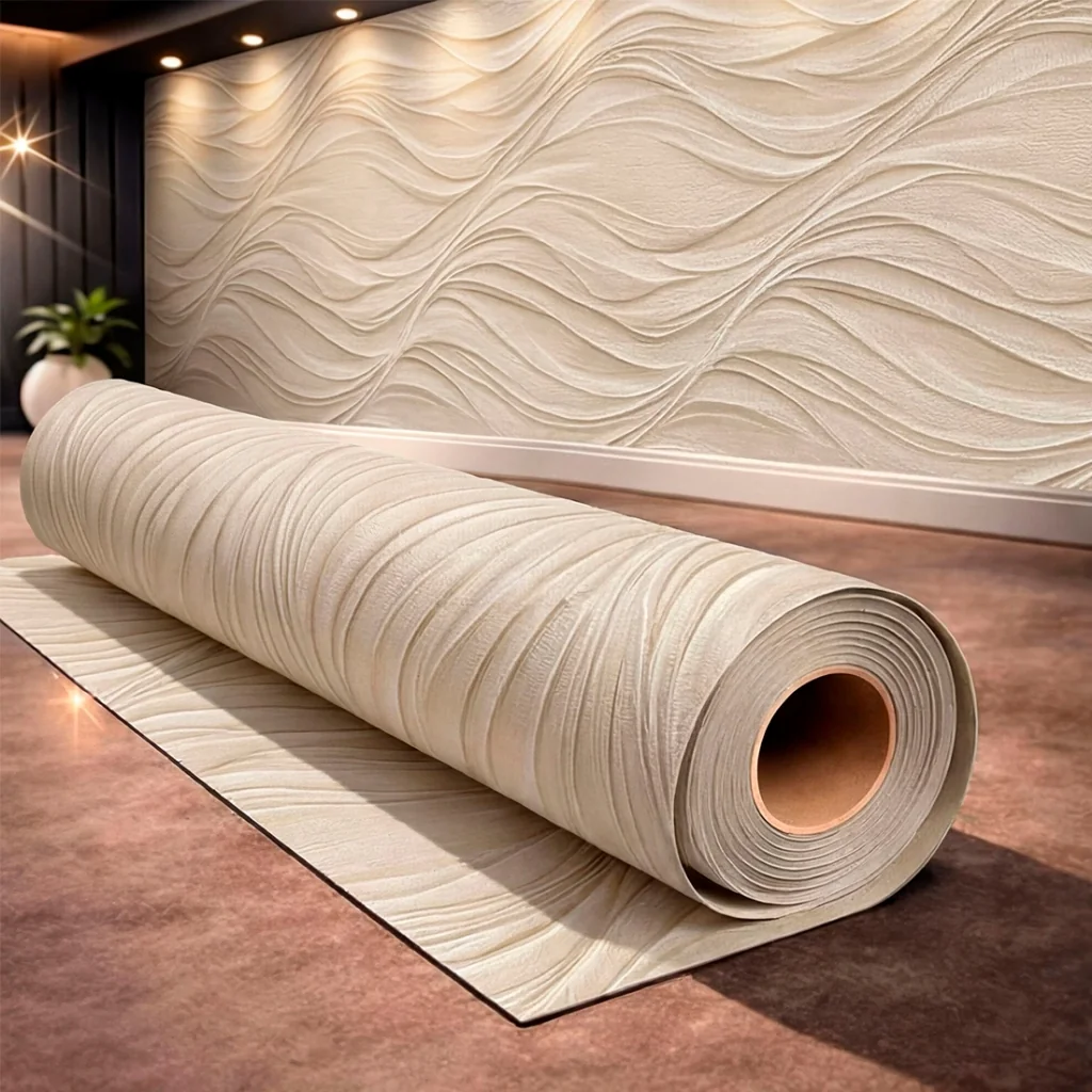 Papel de Parede Adesivo Texturizado Ondas Moderno Para Sala Hall Branco