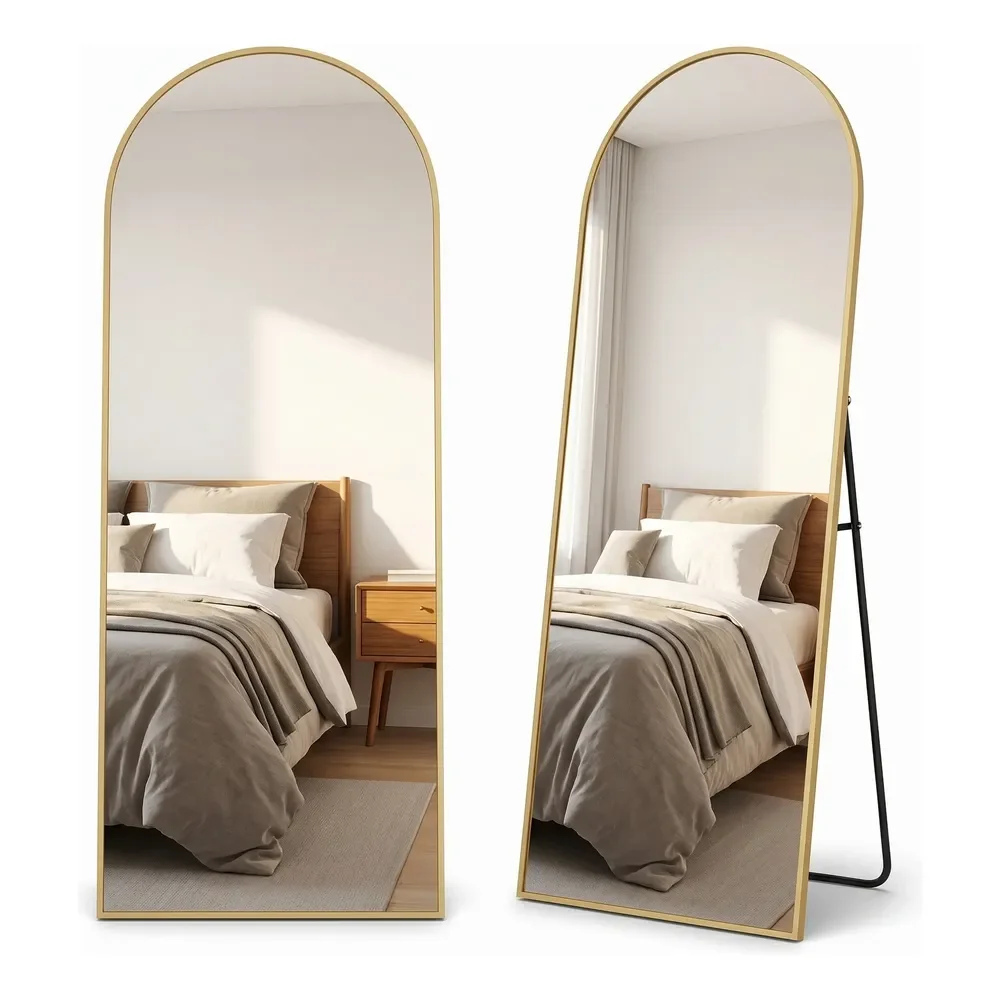 Espelho Arco Oval Corpo Inteiro 162x52 Moldura Dourada Chão Dourado