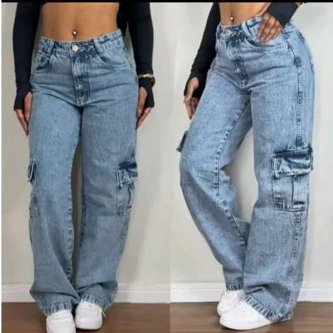 CALÇA  JEANS WIDE LEG JEANS PANTALONA BOCA LARGA PREMIUM