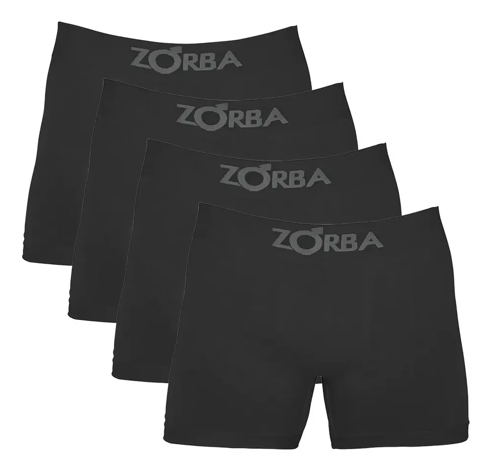 Kit 4 Cuecas Boxer Sem Costura Algodão Zorba Preto Liso P