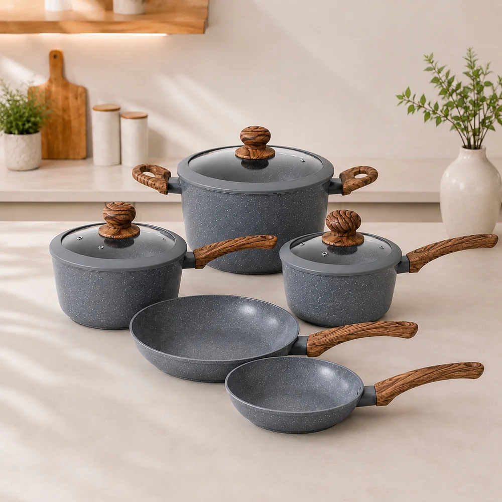 Conjunto de Panelas 5 peças de indução cabo soft touch