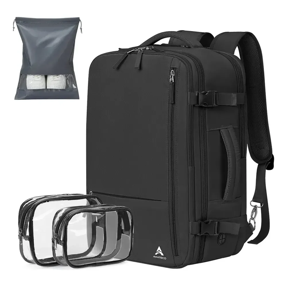 Mochila De Viagem 40l Antifurto E Impermeável Para Notebook 15,6 Polegada Com Necessaire Avanteco B100 Cor Preto Liso