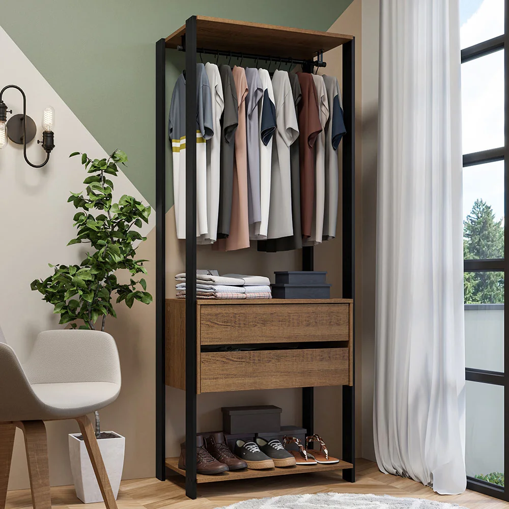 Guarda-Roupa Closet Modulado 2 Gavetas 70cm Rustic/Preto Valencia Madesa