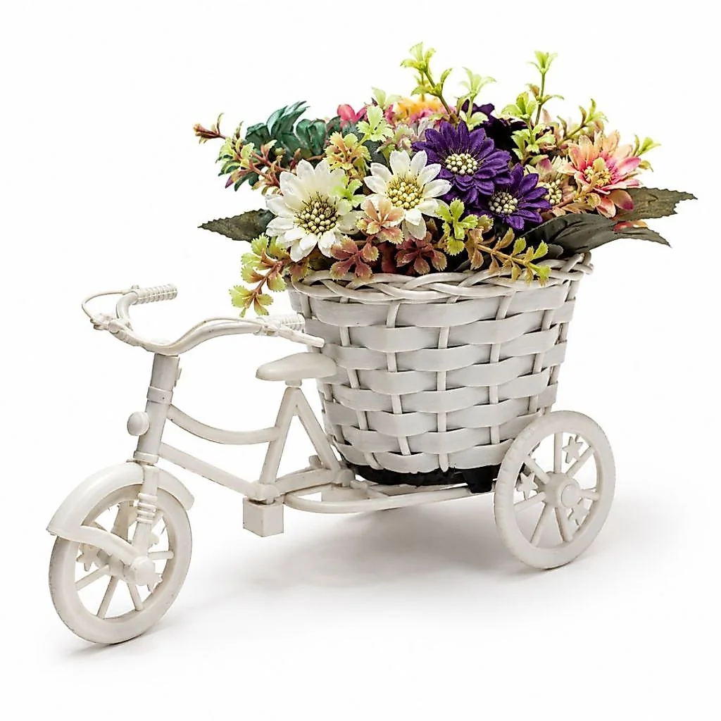 Decoração Bicicleta Decorativa Vasinho com Arranjo de Flores Artificiais Montado