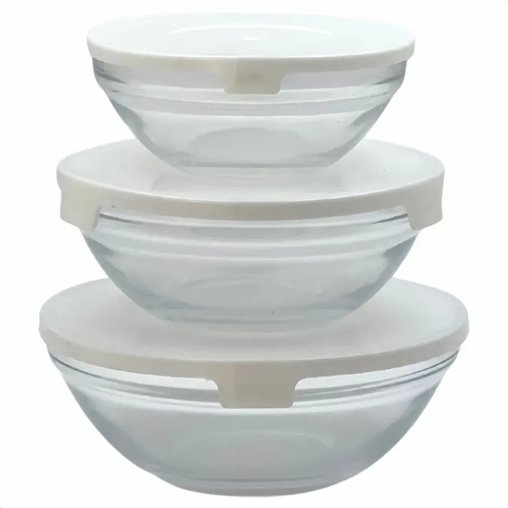 Potes De Vidro Redondos Para Alimentos Kit Com 3 Unidades Branco