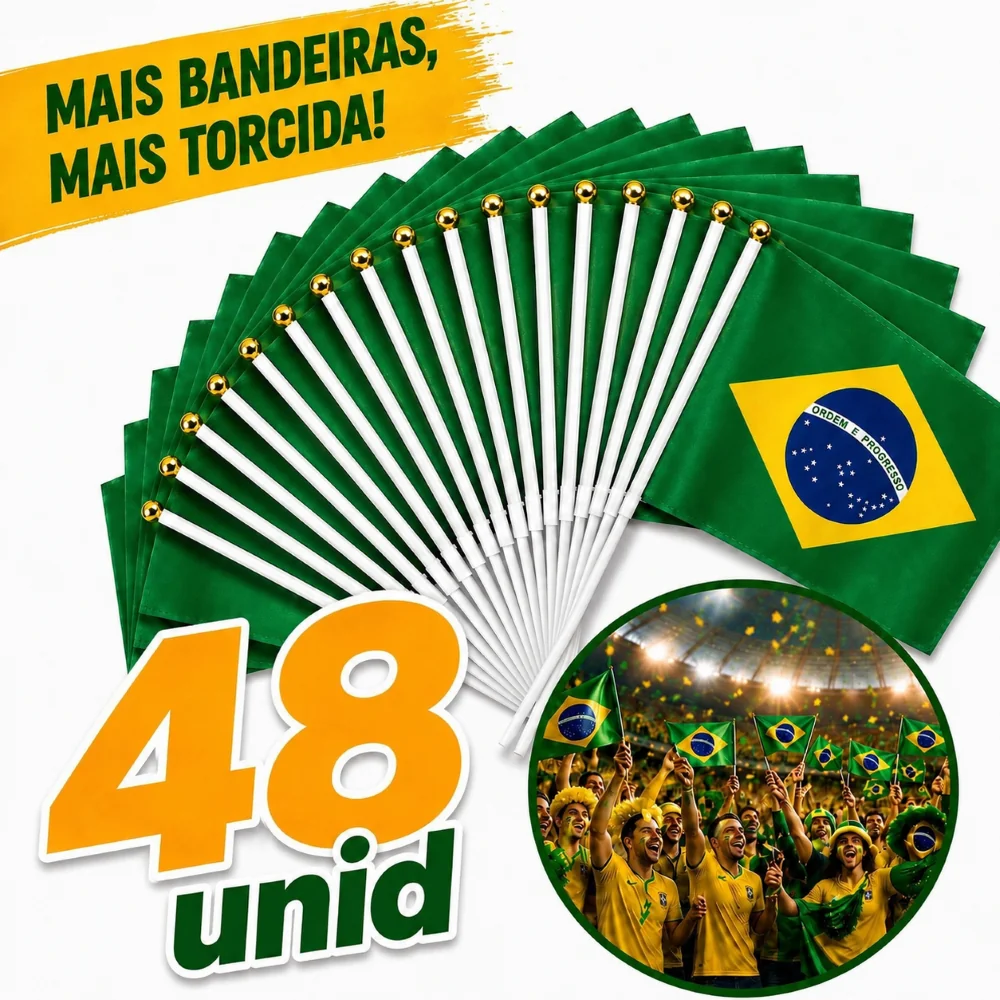 Bandeirinhas Do Brasil Copa Do Mundo 2026 De Mão Torcida Com Cabo Haste Manifestação Atacado