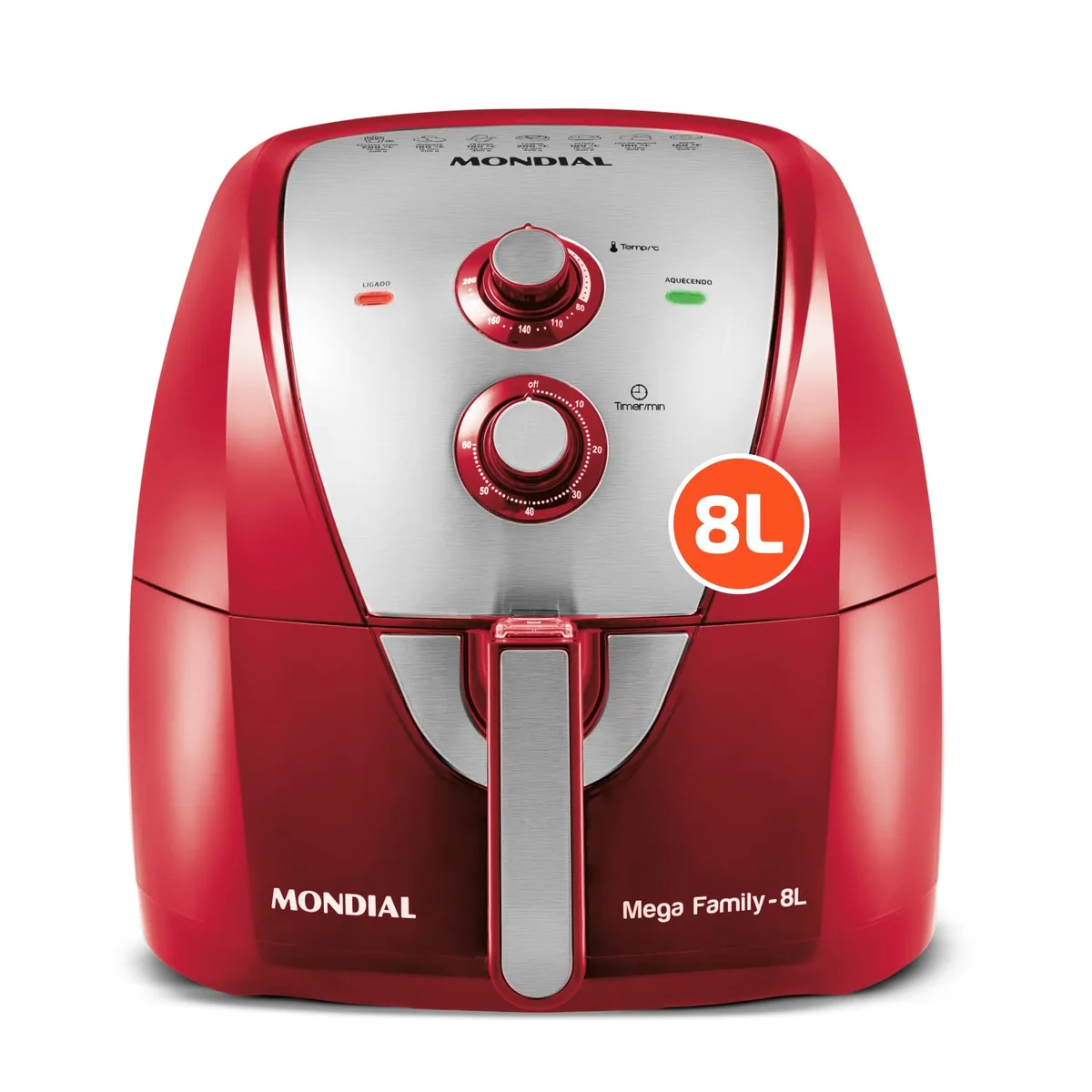 MONDIAL Fritadeira Sem Óleo Air Fryer 8L, Vermelho/Inox, 1900W, 220V - AFN-80-RI