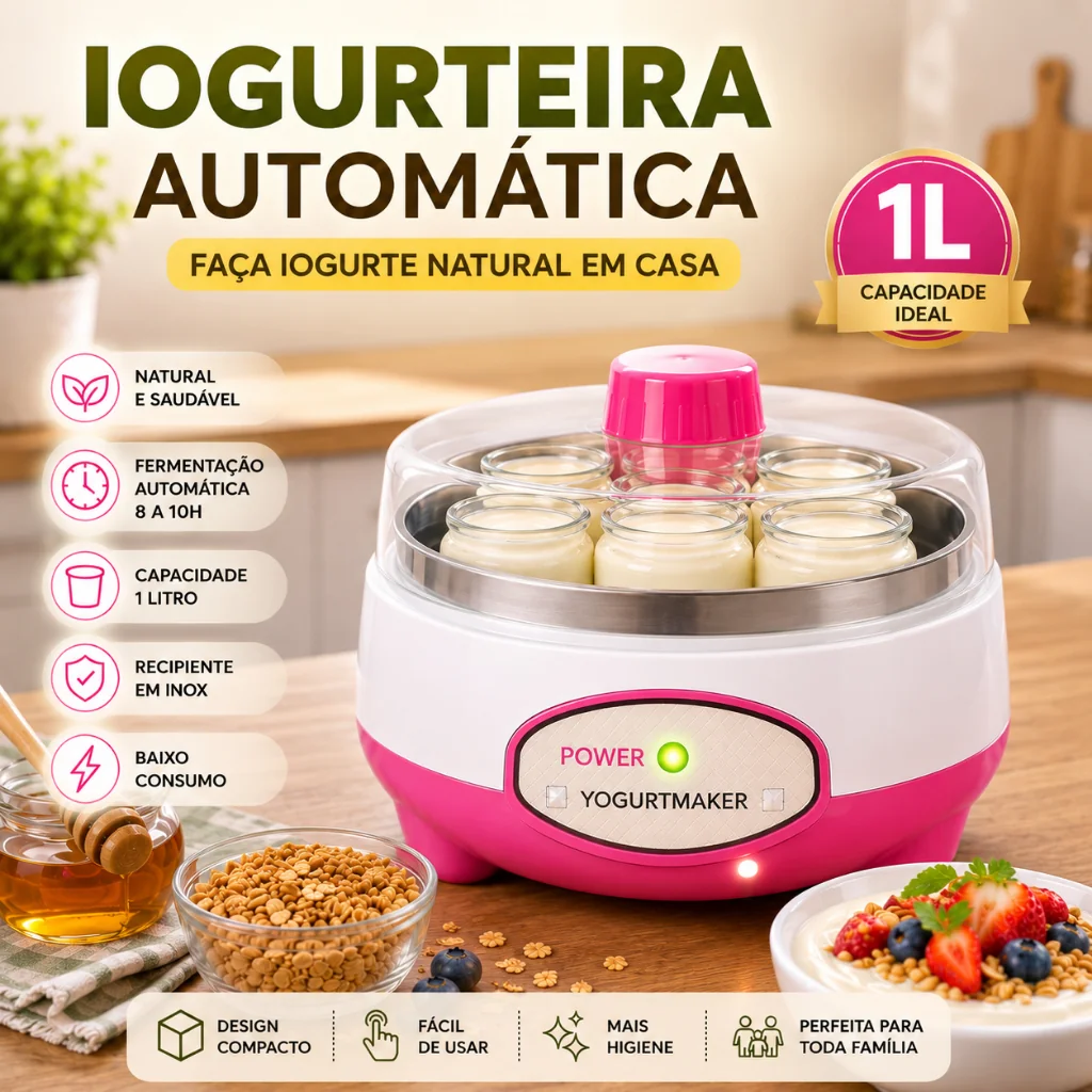 Máquina Fazer Iogurte Natural Grego Iogurteira Elétrica 1l