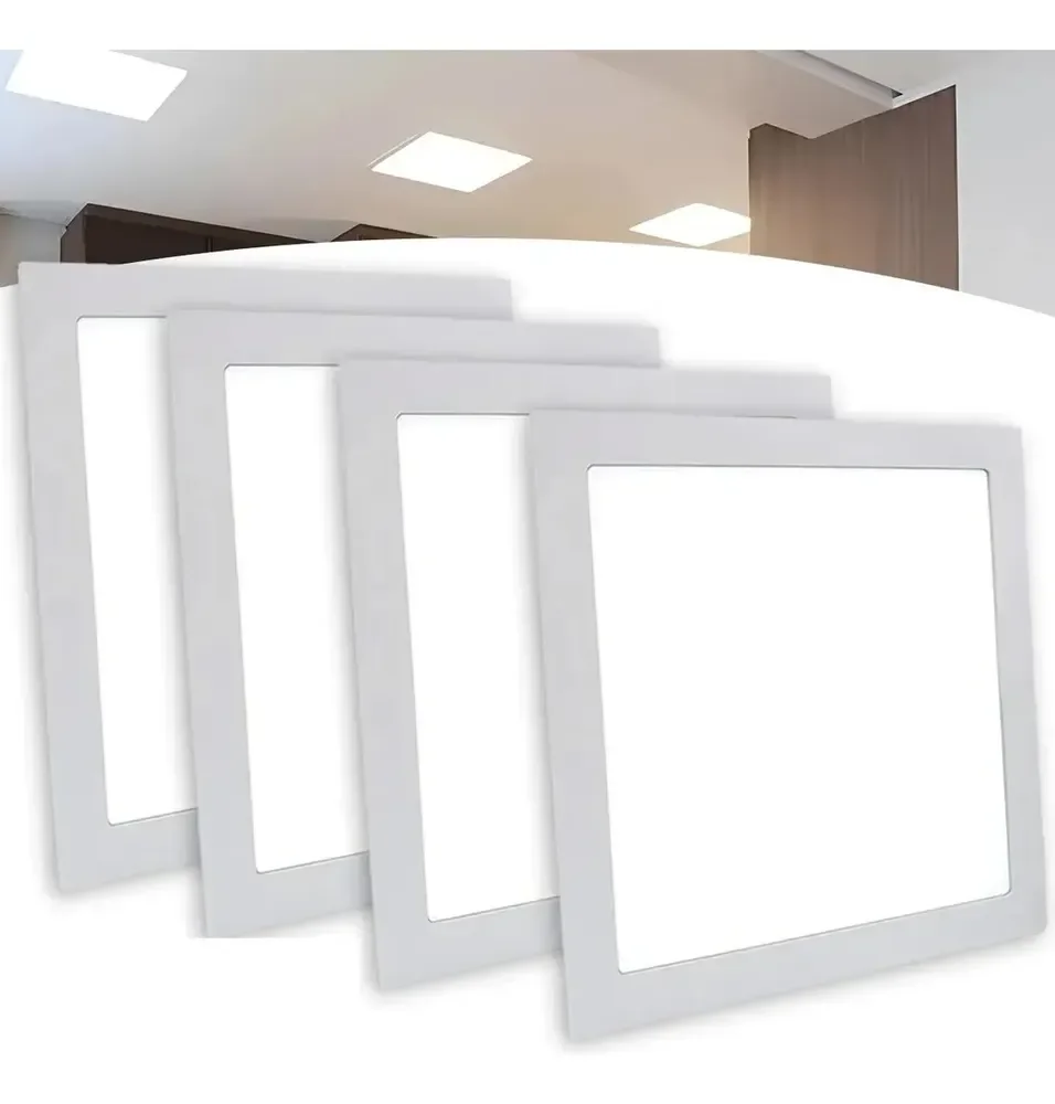 Kit Com 4 Plafon Painel Led Embutir 30x30 Quadrado 6000k/6500k Branco Frio Completo 24w/25w