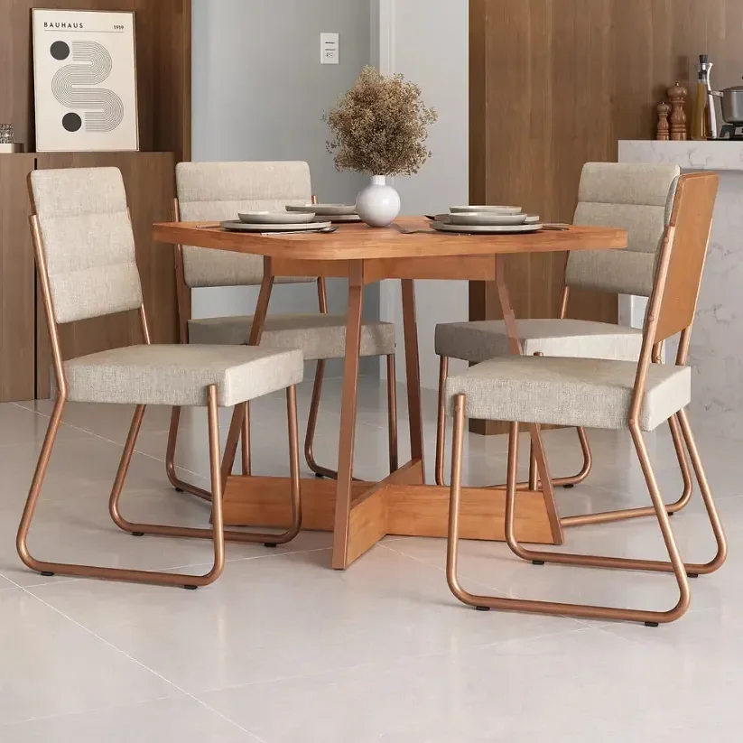 Conjunto Sala Jantar 4 Cadeiras Charlotte Carraro Nogal Rose Liso