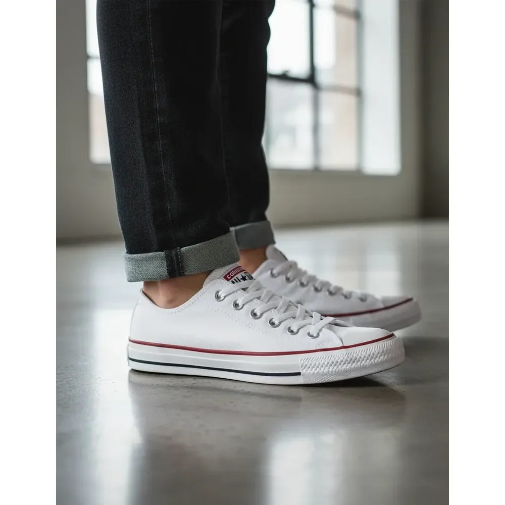 Tênis Chuck Taylor Cano Curto All Star Branco/branco/marinho Liso 35 Br