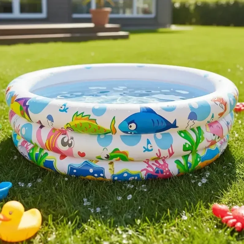 Piscina Inflável Redonda Summer Fun 100 Litros 3 Aneis Fundo Do Mar Criança Infantil Branca Branco