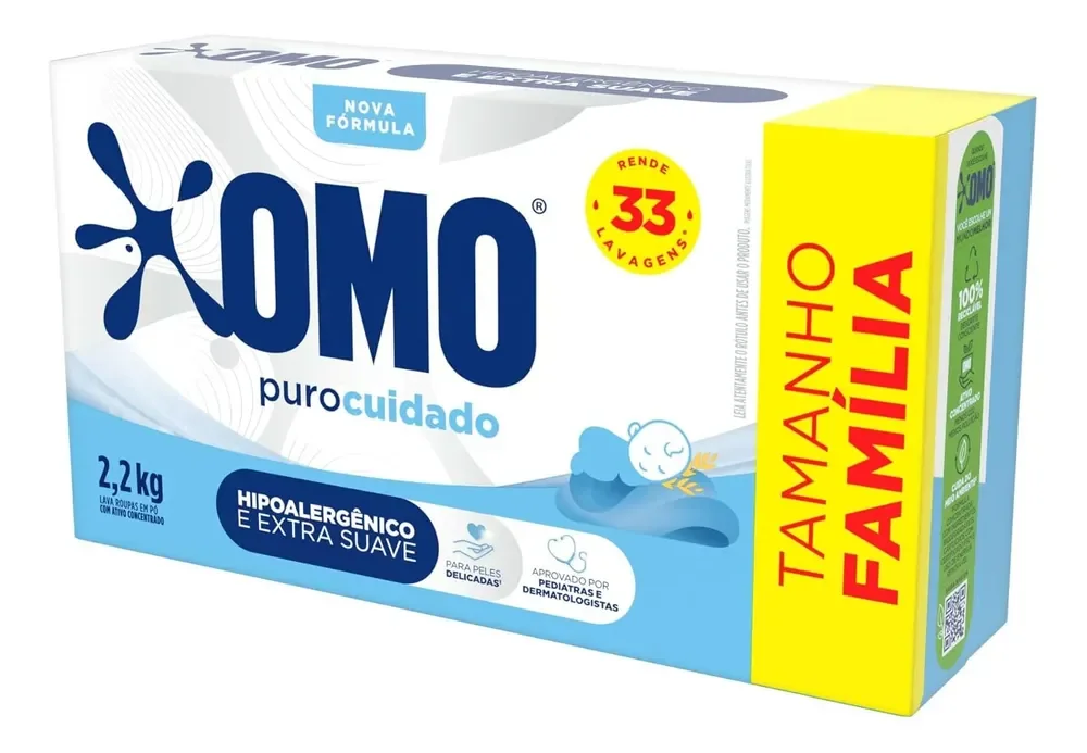 Lava-roupas Em Pó Puro Cuidado Tamanho Família 2,2kg Omo