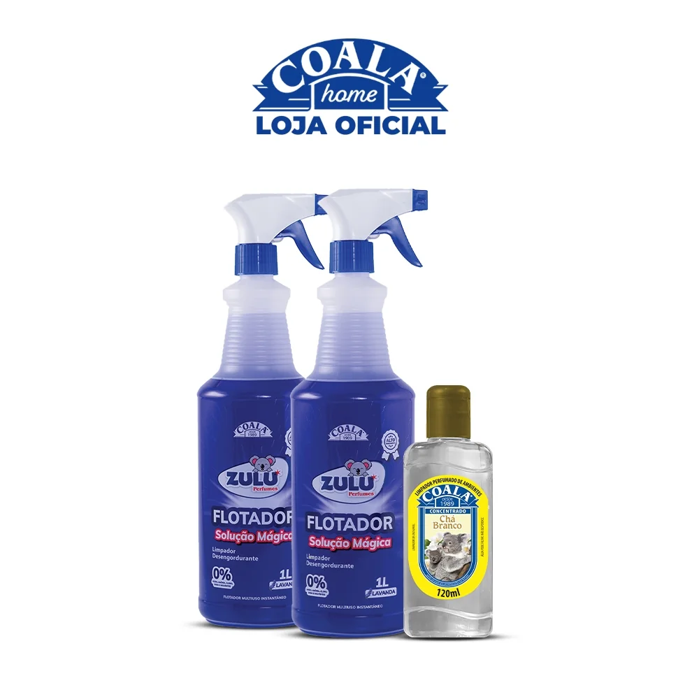 🧡 Kit 2 Flotador Desengordurante Zulu Perfumes / Coala - Lavanda  - 1L + 1 Limpador Concentrado Coala - Chá Branco 120ml