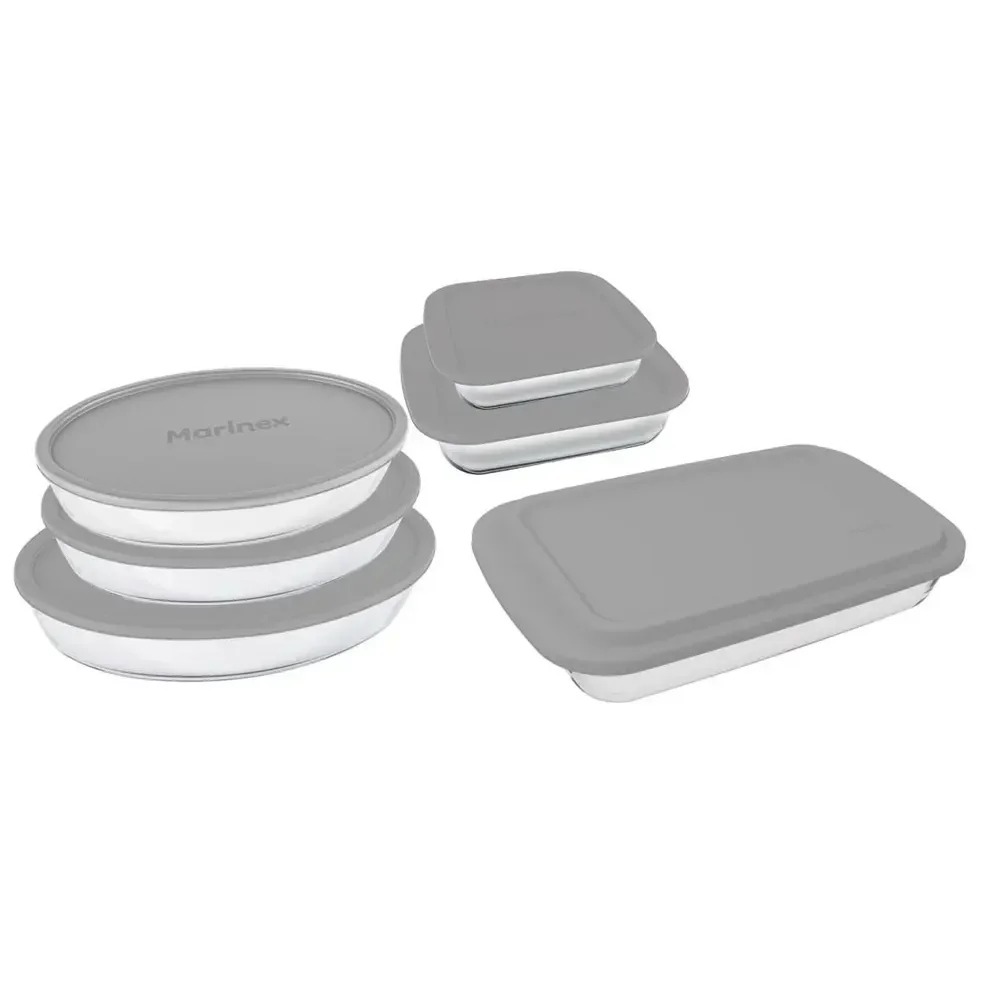 Conjunto Assadeiras 6 Peças De Vidro Com Tampa Cinza - Marinex