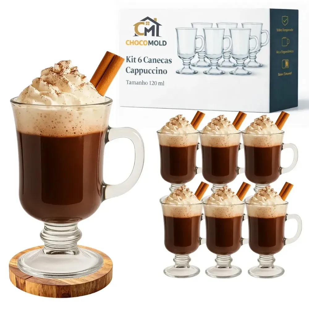 Jogo 6 Canecas Cappucino 120ml Xícara Nespresso Cafeteria Dolce Gusto Vidro Café Transparente Liso