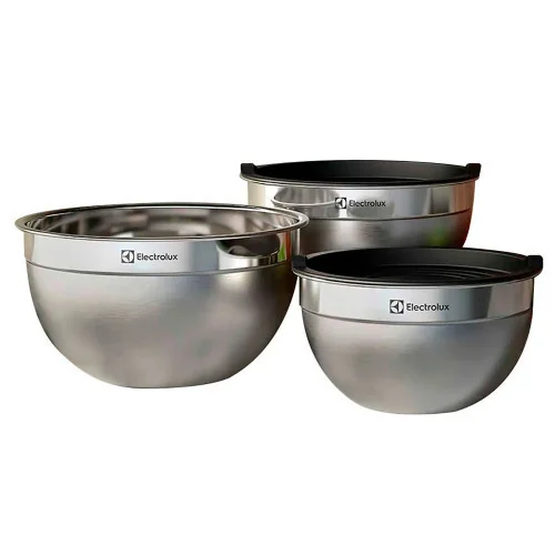 🧡 Conjunto de Bowls Inox Com Tampa Plástica Electrolux 3 Peças