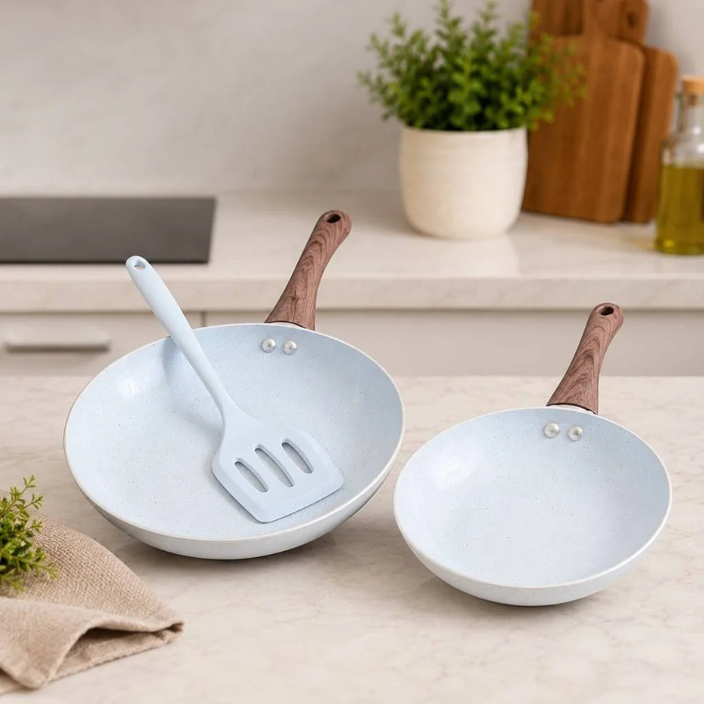 Conjunto 3 pcs Frigideiras Indução Cerâmica + Espatula Silicone