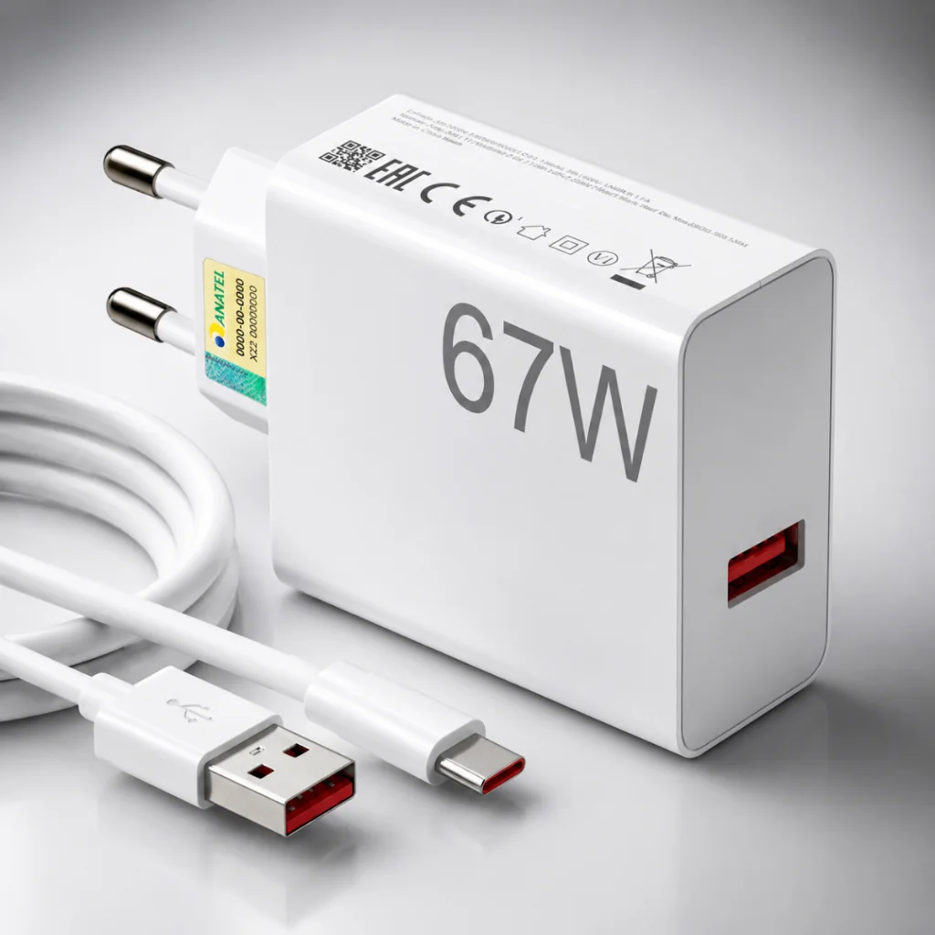 Kit Carregador 67W Turbo + Cabo Tipo-C Carga Rápida Universal Xiaomi Redmi Note E Poco X7 Android + de 1400 vendas recentemente