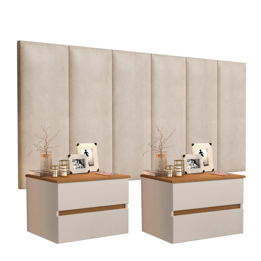 Conjunto 2 Mesas de Cabeceira Suspensas Tóquio  + Cabeceira Para Cama Box Casal Queen