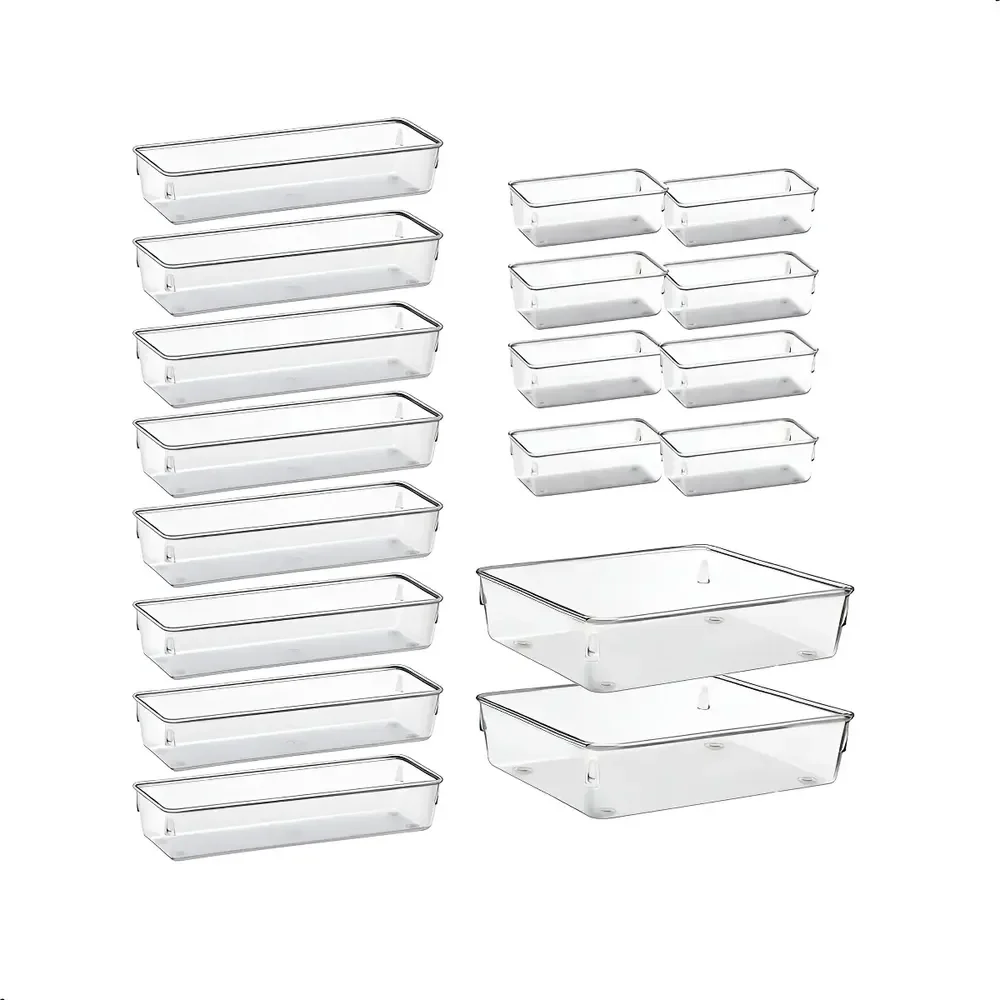 Kit 18 Organizadores Retangulares Acrilico Rebirth Transparente Cristal