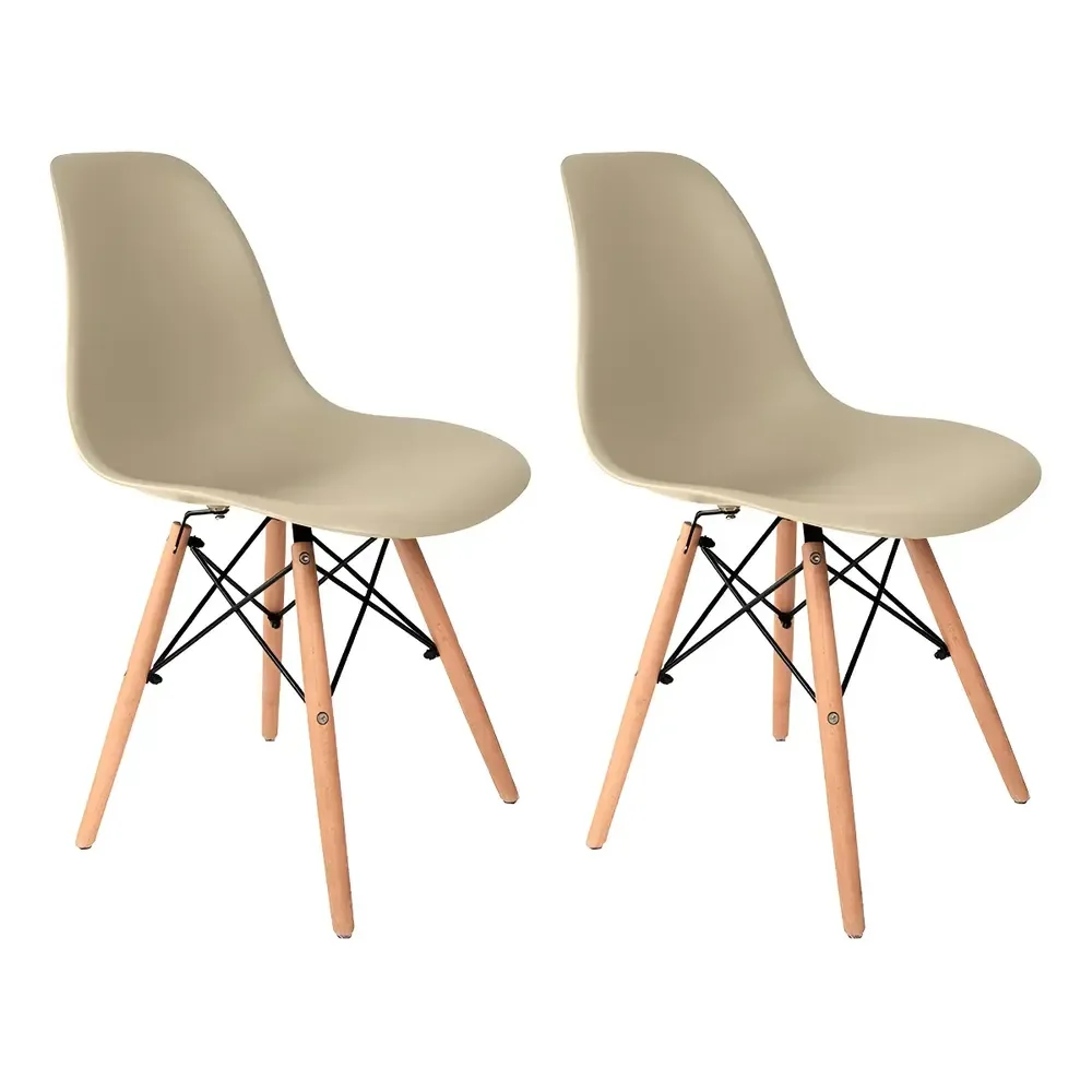 Cadeira Jantar Eames Dsw Madeira Empório Tiffany 2 Unidades Estrutura Fendi Assento Bege Fendi Bege