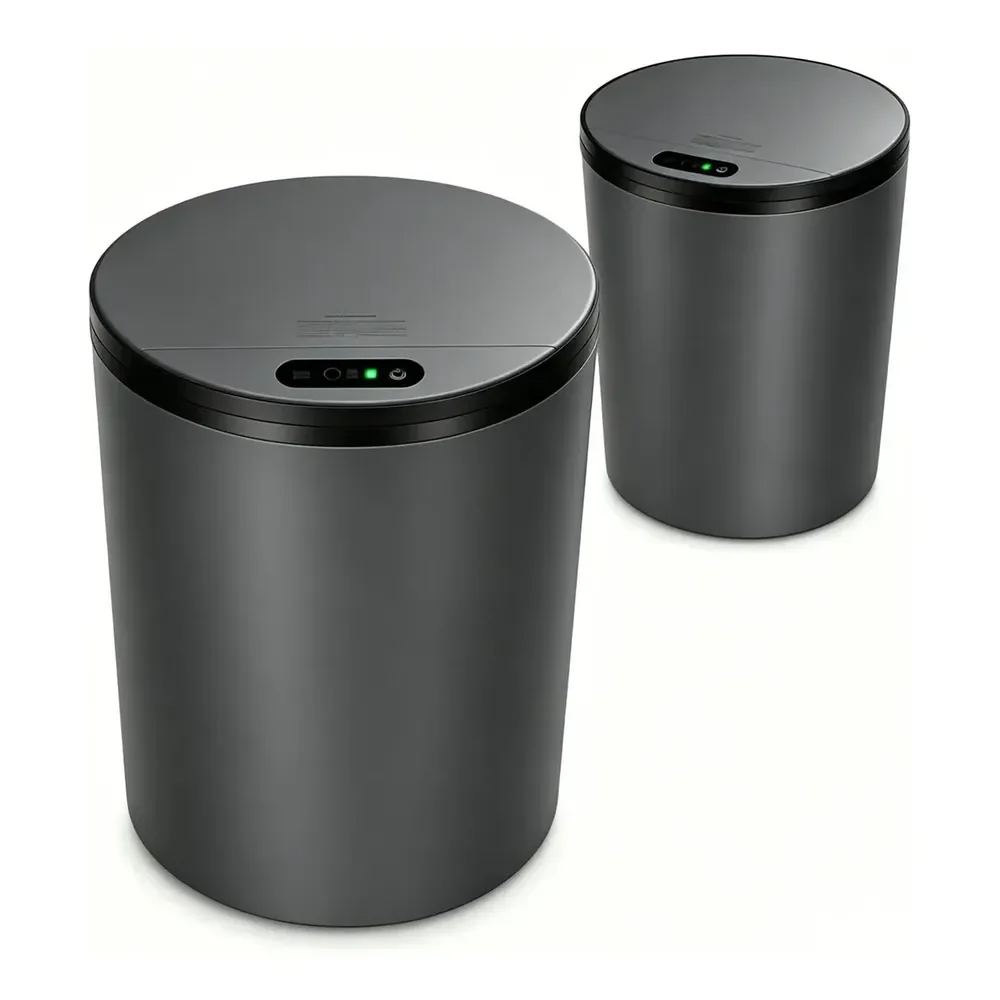 Lixeira Redonda Cinza Automática Com Sensor 16l Inteligente Para Banheiro E Cozinha