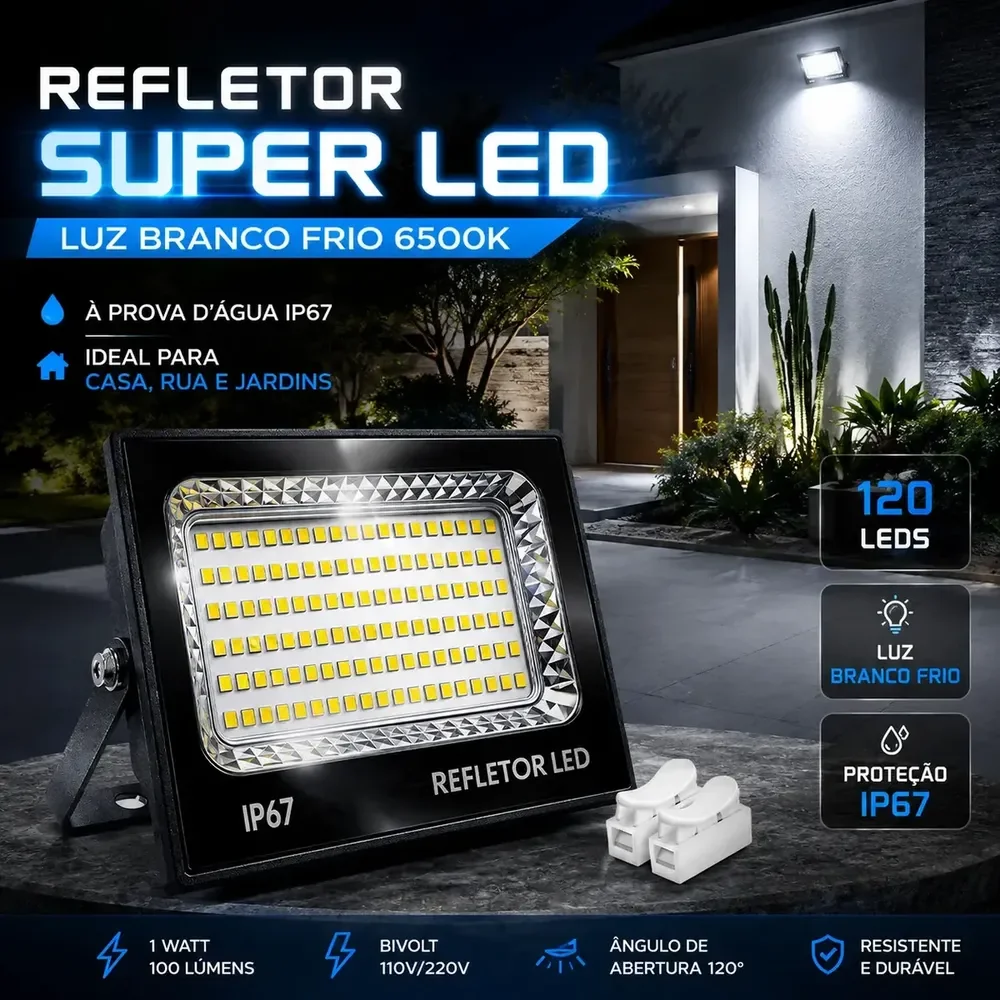 Kit 2 Refletor Super Led 400w Ip67 Holofote Bivolt Prova D'água Branco Frio
