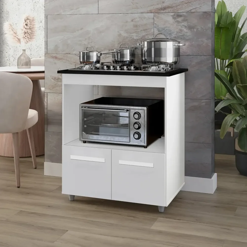 Balcão Gabinete Branco Elisa Para Cooktop E Forno 5 Bocas - Moblis Móveis