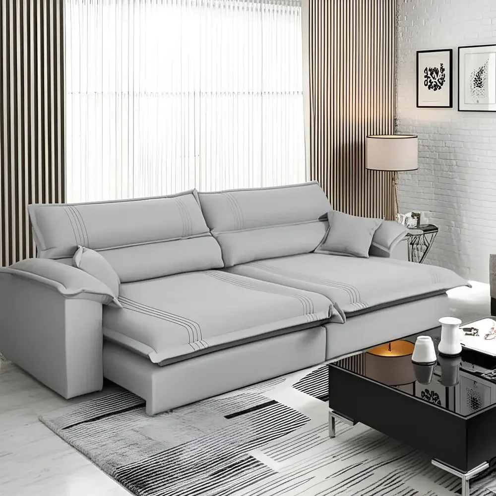 Sofá Retrátil Reclinável 2,50m Nivus Cinza Molas Ensacadas - King House
