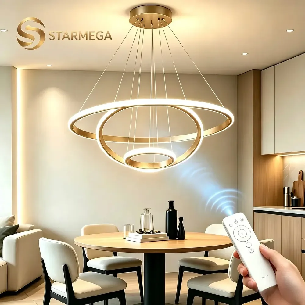 Lustre Led Sala Moderno Com controle remoto, 3 Arcos Pendente Luminária Teto, Lustre Sala De Jantar Lustre Pendente Luxo Moderno Cozinha, Luminaria De Teto Para Sala, Lampada Pendente 127/220v Dourado