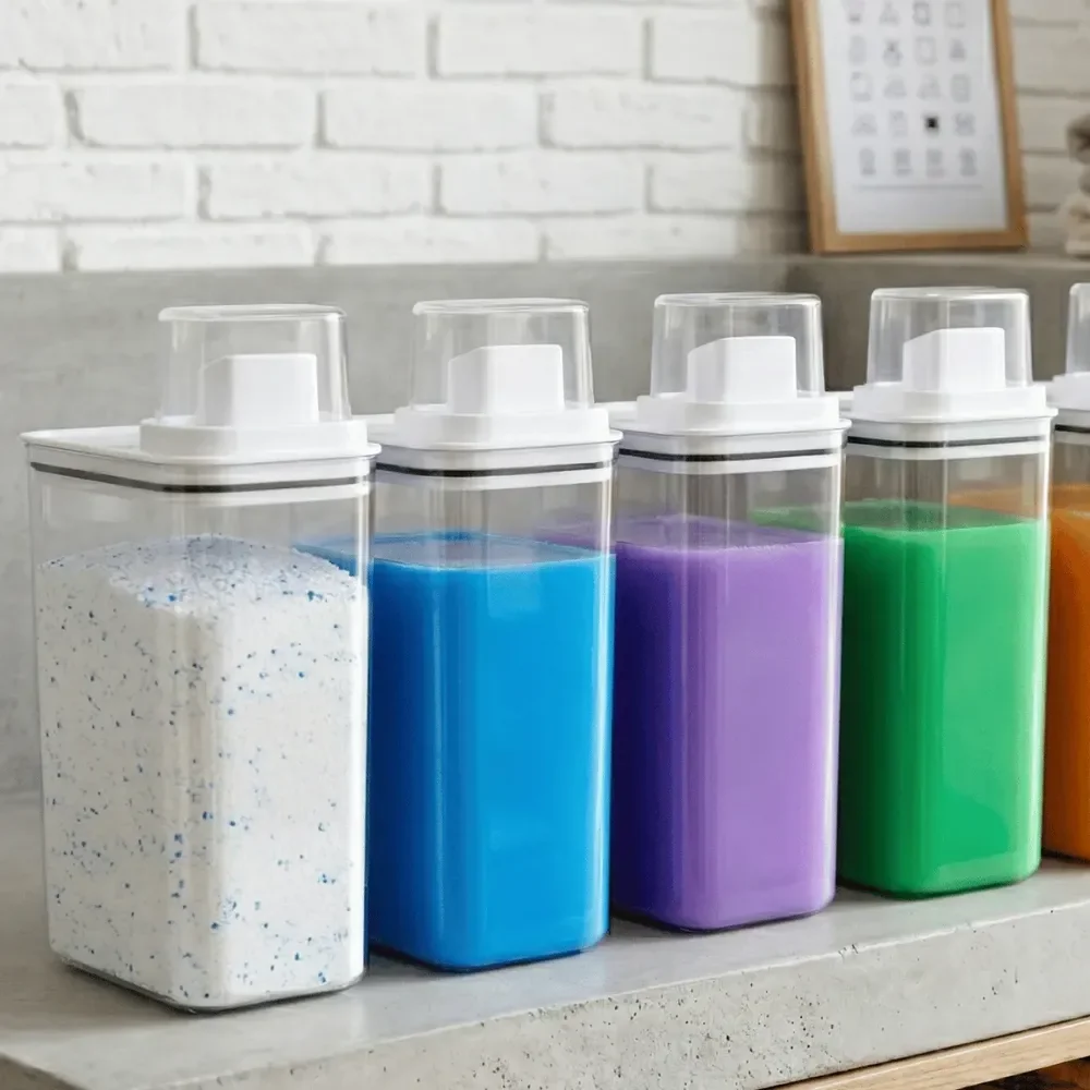 Kit 4 Dispenser Lavanderia Hermético Com Dosador Branco 2,3l Branco