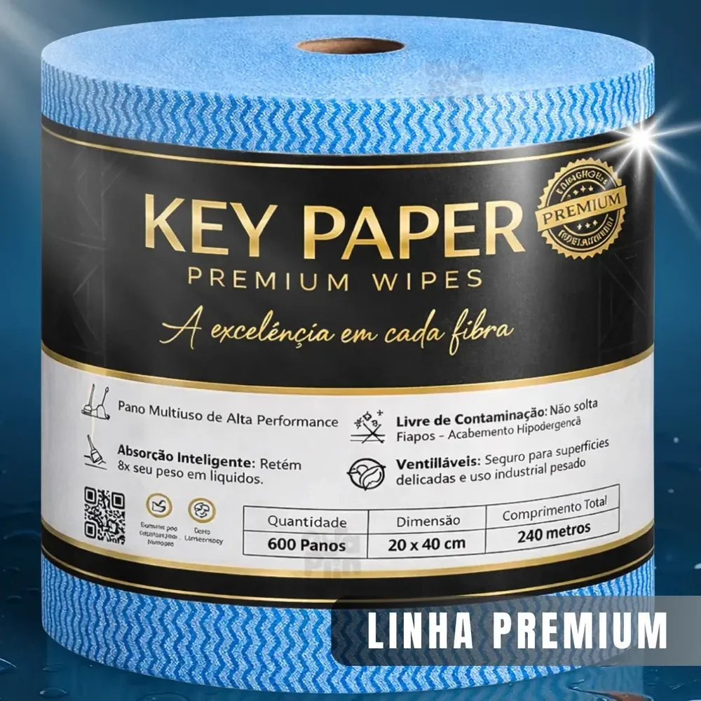 600 Panos Multiuso Perfex 20x40cm Rolo 240m Limpeza Não Solta Fiapo Pano Mágico Vidro Cozinha Reutilizavel Cor Azul Marca- Key Paper