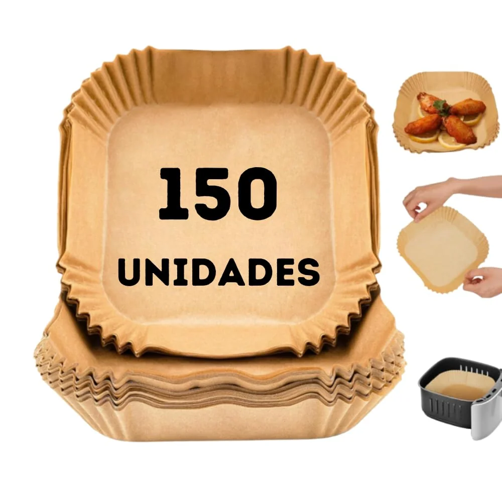 Forma Descartável para AirFryer Quadrada 20x20 Antiaderente Forro Protetor para Fritadeira sem Óleo Proteção contra Gordura Forminha para Air Fryer (150 Unidades)