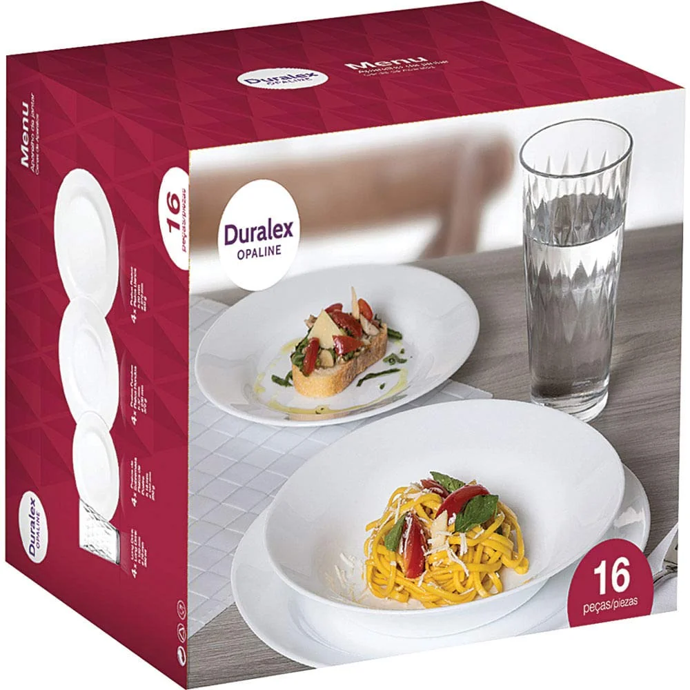 APARELHO DE JANTAR, COM PRATOS MENU E COPO VITRAGE, 16 PEÇAS