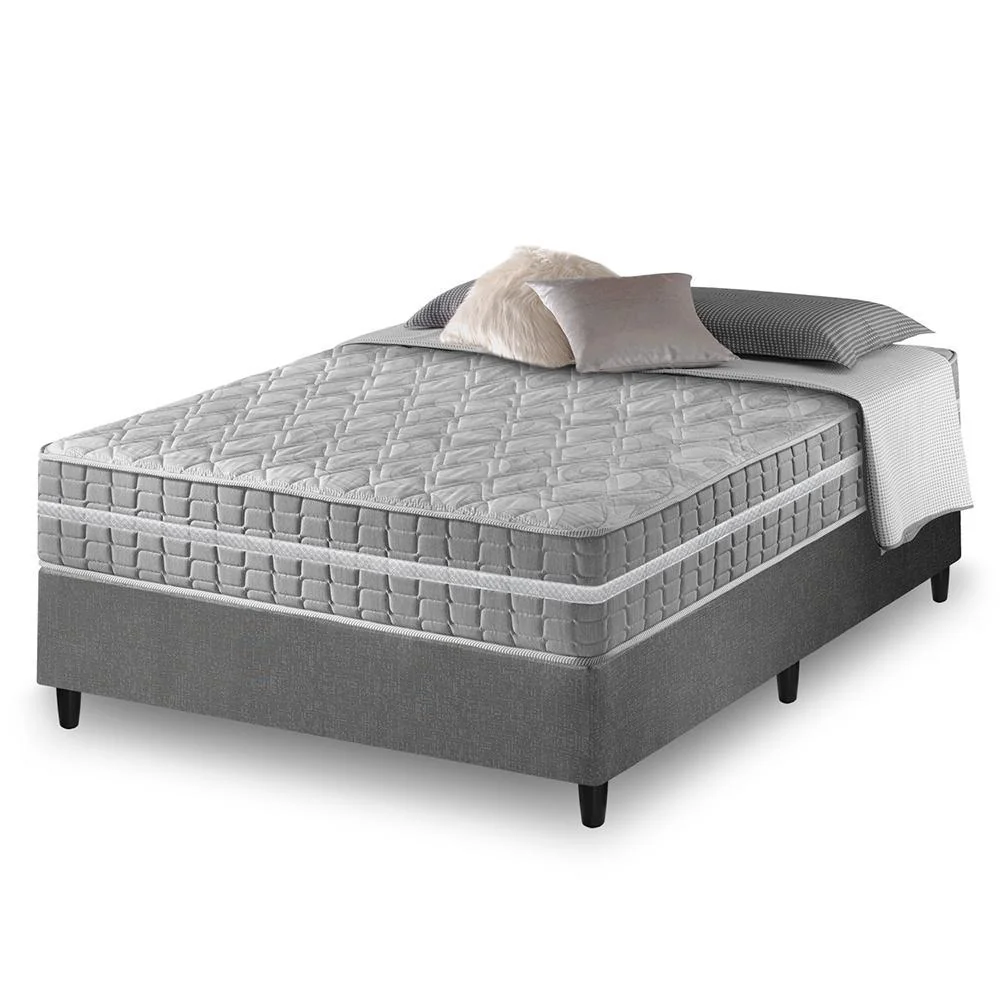 Cama Box Casal Cinza + Colchão Molas Ensacadas Zidi Alabama 138x188x61cm
