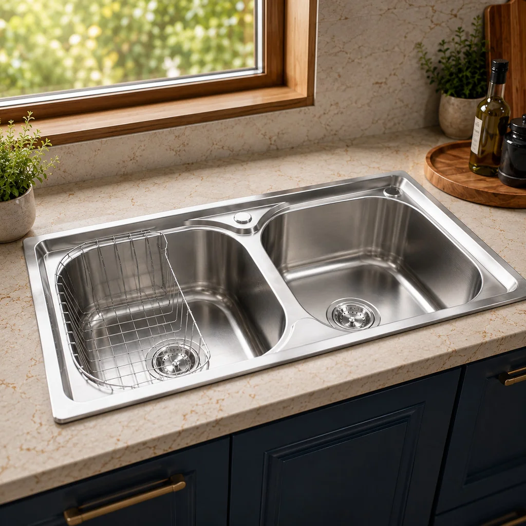 Cuba Dupla Gourmet Cozinha Aço Inox 201 78x43 cm Com Acessórios