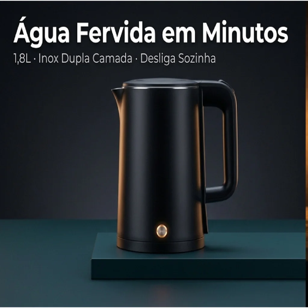 Chaleira Elétrica Aroma 1500W Preta Agratto 1,8L Inox Desliga Sozinha Inox Dupla Camada Potente 220v