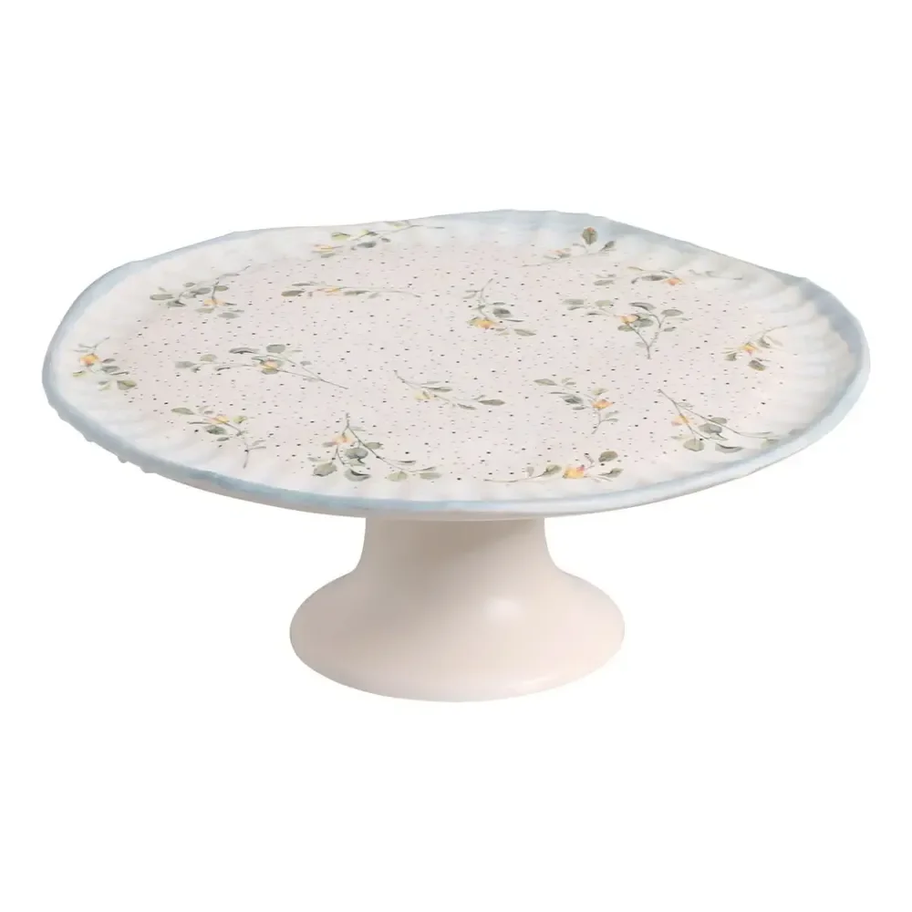Suporte Porta Torta Azul Botânico Florido 35cm Scalla Branco