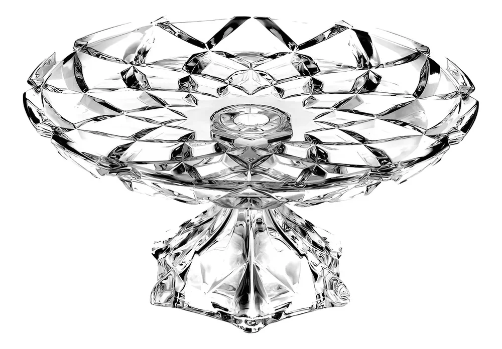 Prato para Bolo Grande Com Pé de Cristal Deli Diamond 30,5x14,5cm Lyor Transparente