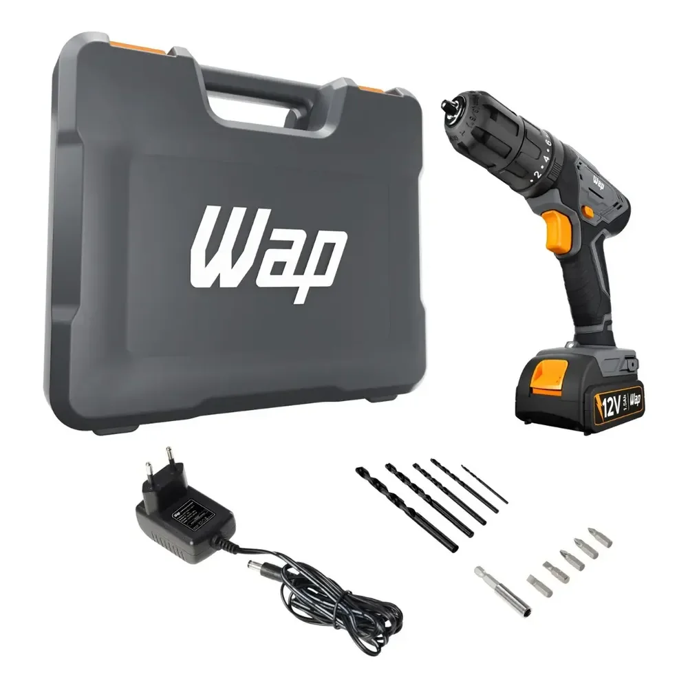 Parafusadeira E Furadeira De Impacto Wap Wf 12k4.2 Com Indicador De Nível De Bateria E Maleta Preto 12v 60hz