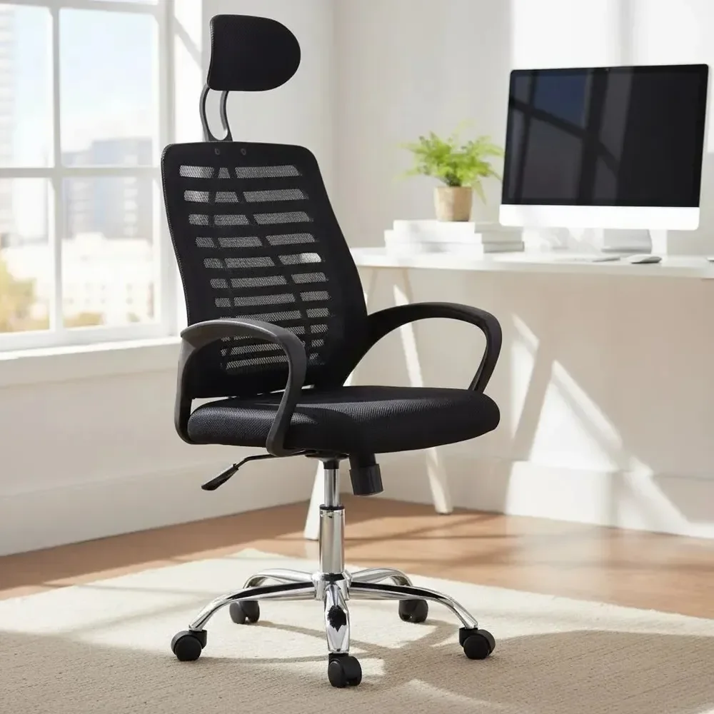 Cadeira De Escritório Ergonômica Reclinável Giratória Altura Ajustável Com Apoio De Cabeça E Braços Preto 501 Cadeira Preta Mesh/nailon