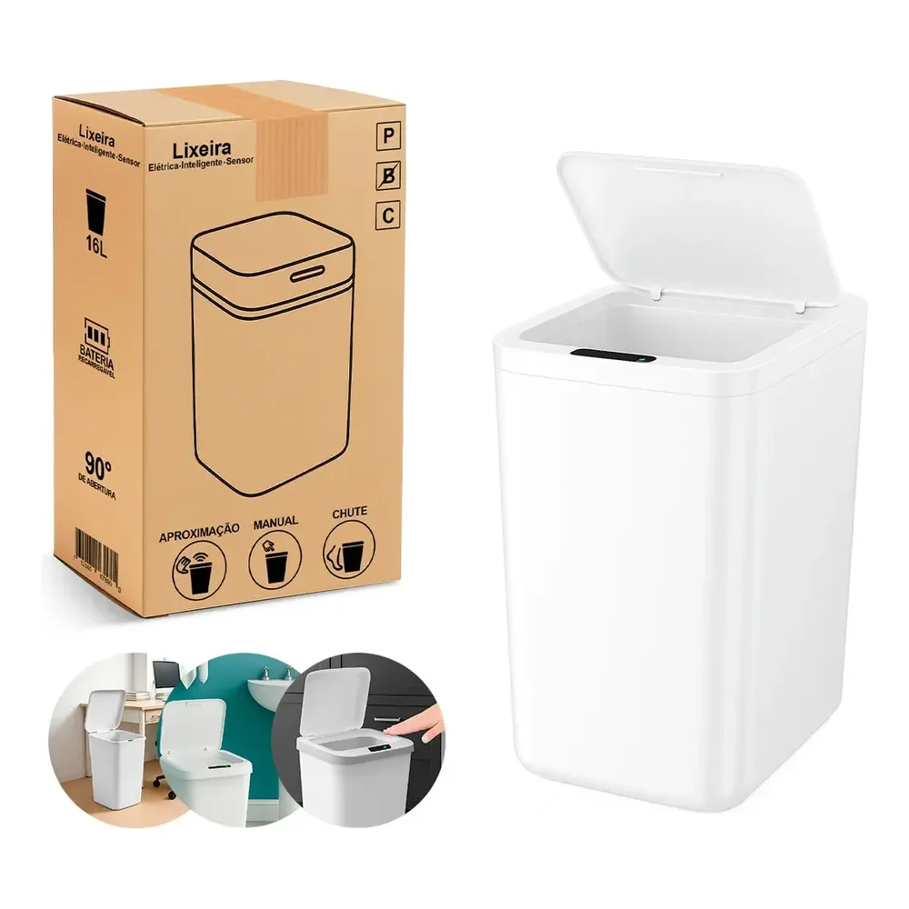 Lixeira Inteligente Com Sensor Automática Banheiro Branco Lixeira Automática De 16 Litros Com Sensor Balde Lixo Adequada Para Cozinha E Banheiro Modelo