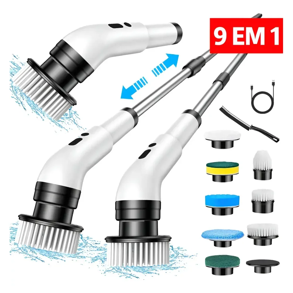 Escova De Limpeza Elétrica Janela Banheiro E Cozinha 9 Em 1 Branco