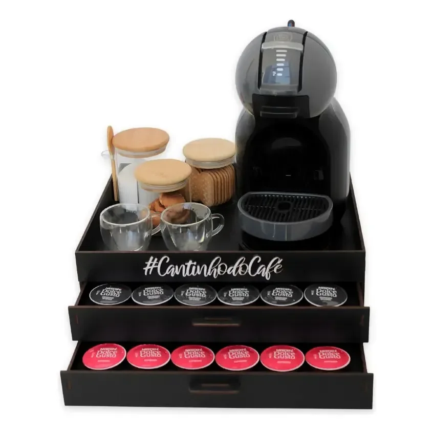 Bandeja Comoda 2 Gavetas Porta Cápsula Café Dolcegusto Preta Preto